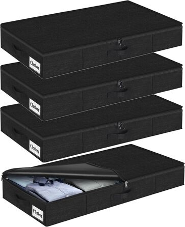 Коробки для зберігання під ліжко з кришкою, 12 см, 4 шт. Складані контейнери для одягу та постільної білизни, чорні