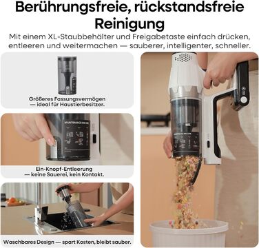 Акумуляторний пилосос ElecKeys 48000Pa/580W з LED-дисплеєм, антизаплутана щітка, 65 хвилин роботи, 7-шарова фільтрація, для твердих поверхонь, килимів та шерсті тварин, білий