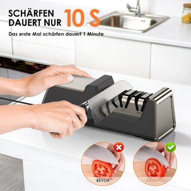 Professional electric knife sharpener with 100% diamond abrasive and precision angle guides. Suitable for double-bevel and serrated knives. Quickly achieves razor-sharp results.