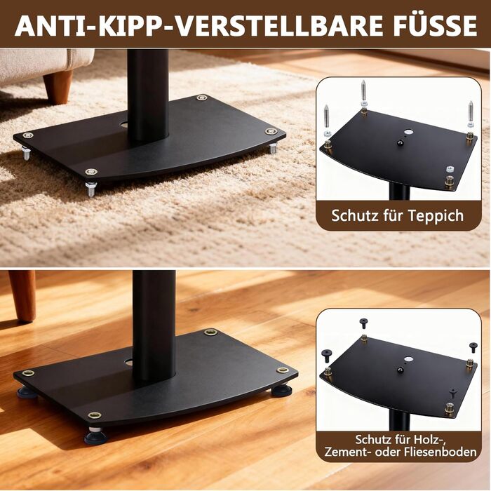 Підставка для акустики 65-85 см, регульована по висоті, дерев'яні підставки для сателітної акустики 4-10 дюймів, 20 кг вантажопідйомність, набір 2 шт. (Чорний - Метал)