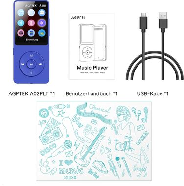 MP3 плеєр AGPTEK 32GB Bluetooth 5.3, 1.8