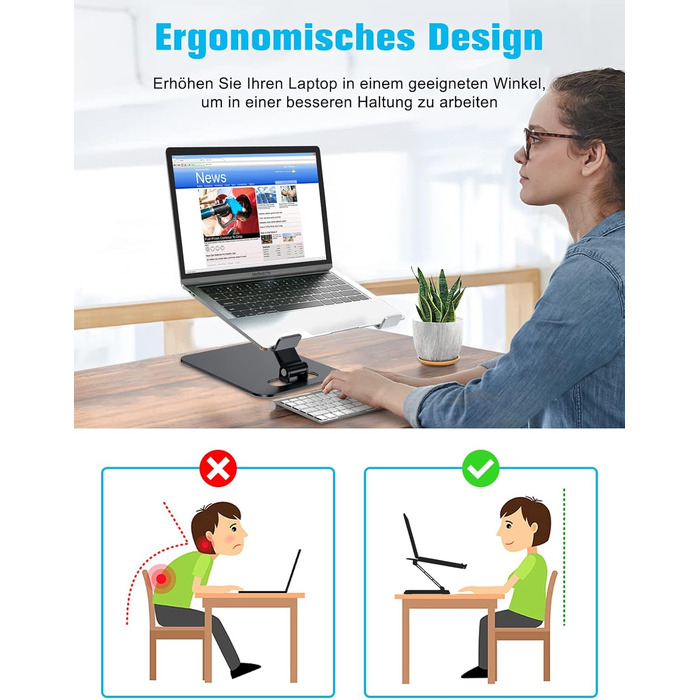 Підставка для ноутбука Babacom, регульована висота, складна, з алюмінієвого сплаву, ергономічна, з вентиляцією, сумісна з MacBook, 10-16