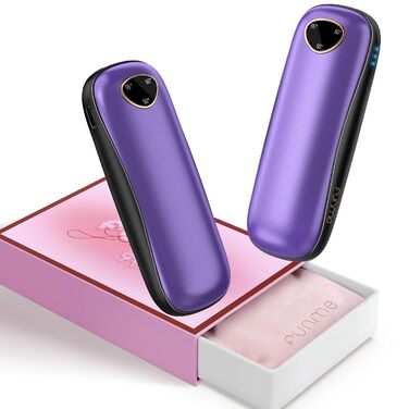 Електричні грілки для рук Funme® 10000mAh (2 шт.) з подарунковою коробкою. USB Powerbank, багаторазові, портативні, до 60°C, для жінок, ідеальні для активного відпочинку. OT95 (фіолетове золото)