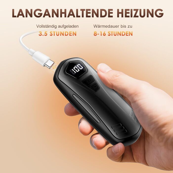 Електричні грілки для рук 2 шт. з акумулятором 6000mAh, 5 режимів нагріву, USB, для кемпінгу та відпочинку на природі, чорні