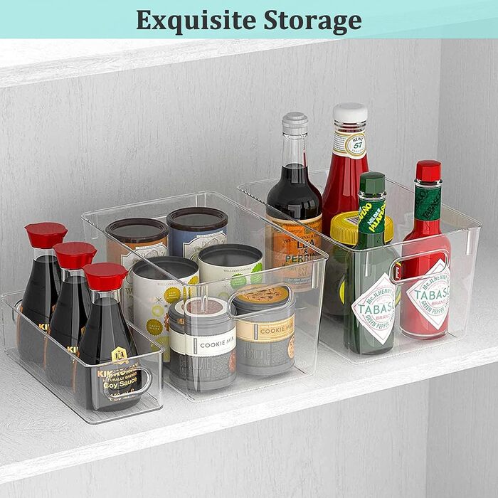 KJIXYUNG Refrigerator Organizer Set, Transparent Storage Box Organizer Stackable, Organizer Boxes for Refrigerator, Pantry, Cupboard, Snacks, Cans, Kitchen - BPA-free 29x20x15.5CM