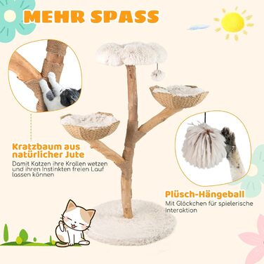 Дерев'яний кігтечка для котів Costway 87см з гамаком та джутовими стовпчиками, білий, 2 стовпчики (1+2)
