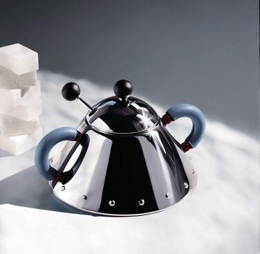 Alessi Sugar Bowl with Spoon, Stainless Steel, PA Handles and Knob, Black, Silver, 35.5 x 10.5 x 18.5 cm