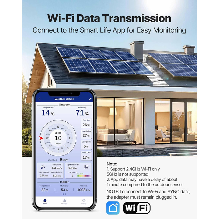 Метеостанція VEVOR Profi 7-в-1 WiFi з сонячною панеллю, 7.5