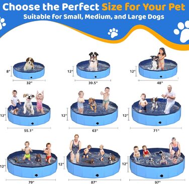 80x20 cm Foldable Dog Pool – Collapsible Plastic Hard Pool for Dogs and Children, Non-Slip Pet Bathtub for Outdoor Use in the Garden, Lightweight and Portable (Blue)