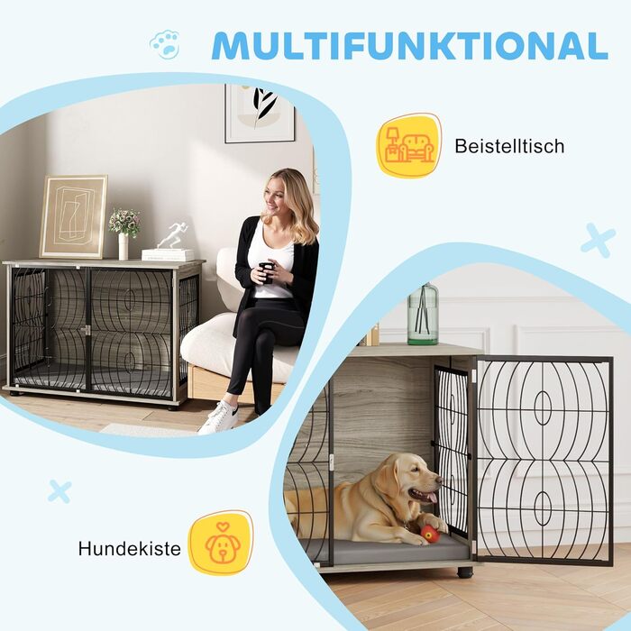 Клітка для собак PawHut - велика, 100x60x73.5 см, сіра, з подушкою, для дому