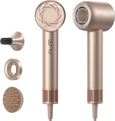 Фен DREAME Hair: Швидке сушіння, 110 000 обертів/хв, іонізація, регулювання температури та потужності, насадки, тиха робота, білий (золотий, Glory Mix)