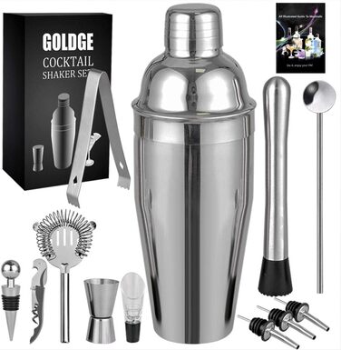 Набір для коктейлів GOLDGE 12 предметів: шейкер 750 мл, міксер, аксесуари для бару з нержавіючої сталі для дому та бару