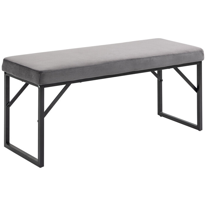 HOMCOM Upholstered Bench with Velvet Look, Bed Bench, Vanity Bench, Entryway Bench for Living Room, Bedroom, Dark Grey, 115x46x49 cm