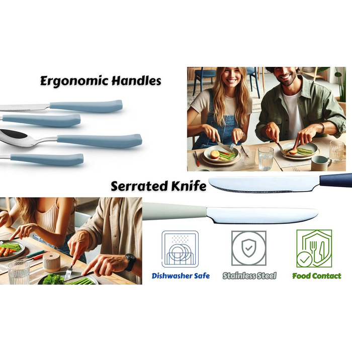 EXZACT 24-Piece Cutlery Set - Stainless Steel with Vividly Colored Plastic Handles - Comfortable to Hold - 6 x Forks, 6 x Knives, 6 x Dinner Spoons, 6 x Teaspoons (Mixed Color x 24)