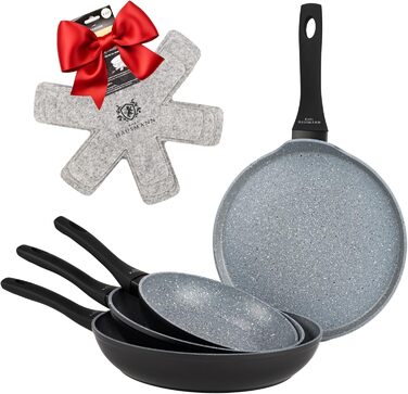 Набір сковорідок Induktion 20+24+28 + Сковорода для млинців - Набір антипригарних сковорідок для всіх типів плит, включаючи індукційну - Сковороди з алюмінію