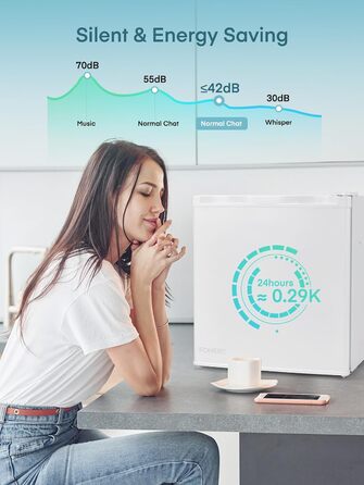 Міні холодильник FOHERE 46L з відділенням для льоду | Компактний холодильник з регулюванням температури, енергозберігаючий, тихий | Ідеальний для офісу, кемпінгу та геймінгу | Змінний бік відкривання дверцят | Білий