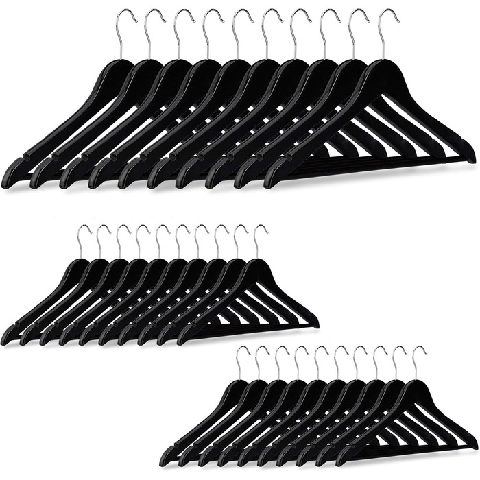 Набір вішалок для одягу Relaxdays, 30 шт., дерев'яні, для штанів, спідниць, суконь, курток, сорочок, з обертовим гачком, чорні, 22,50 x 44,50 x 1,00 см