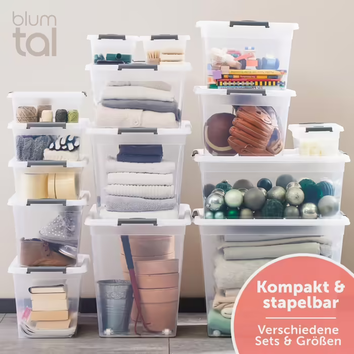 Blumtal Storage Box with Lid 32L Made of Plastic - Storage Boxes 36.5x36x26.5 cm - Storage Boxes Made of 100% New Material with Locking Clips - Storage Boxes with Lid Set of 4