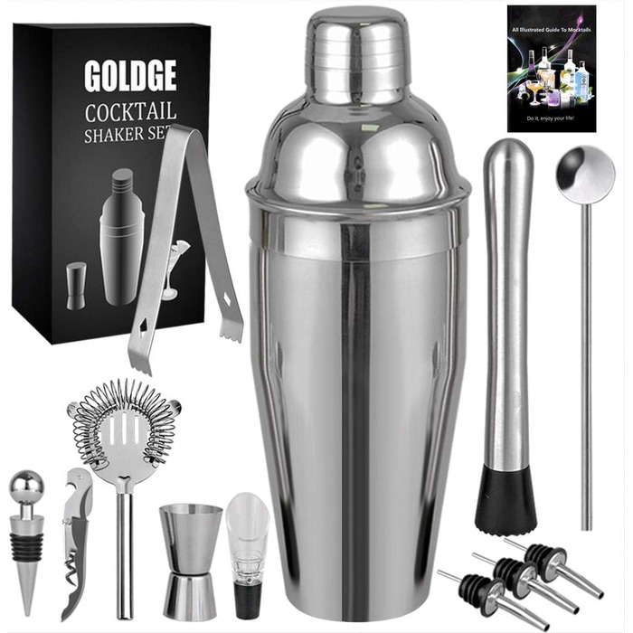 Набір для коктейлів GOLDGE 12 предметів: шейкер 750 мл, міксер, аксесуари для бару з нержавіючої сталі для дому та бару