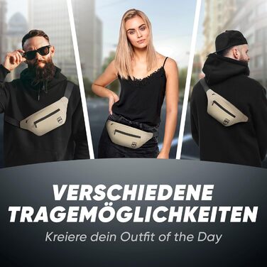 RUVO® Поясна сумка для чоловіків та жінок | Стильна сумка на пояс з 4 відділеннями на блискавці | Підходить для будь-яких активностей (Бежевий)