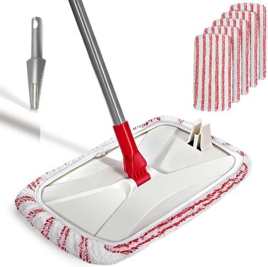 Набір для миття підлоги з відром, вичавлювач для підлоги, набір мопів 2 в 1 з регульованою ручкою з нержавіючої сталі та 6 мікрофібровими насадками, підходить для плитки та ламінату (Wischmopp Groβ)