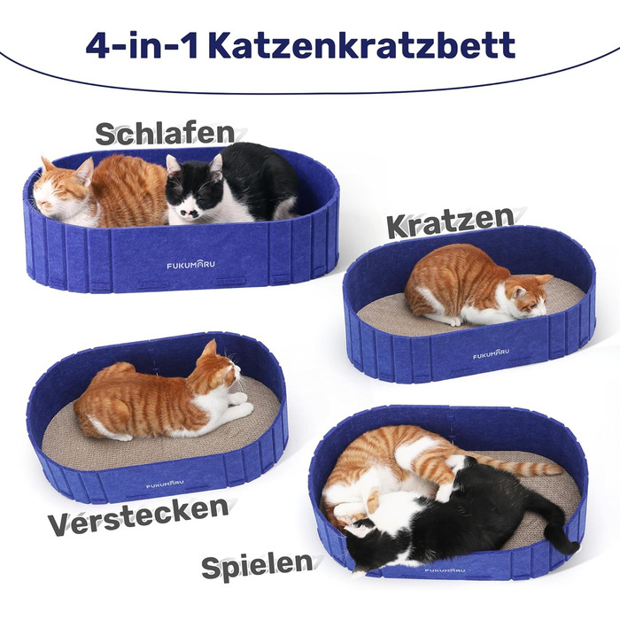 Котячий когтетоп FUKUMARU: диван з картону та фільцу, 61 см, блакитний