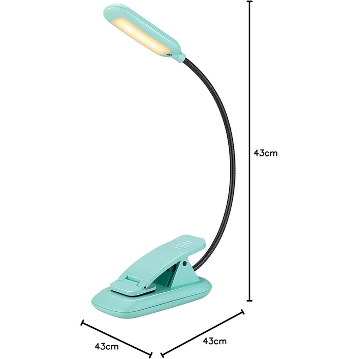 Ліхтар для читання BIGMONAT з USB зарядкою, кліпсою, 6 LED, 3 режими яскравості та колірної температури, гнучкий на 360°, синій