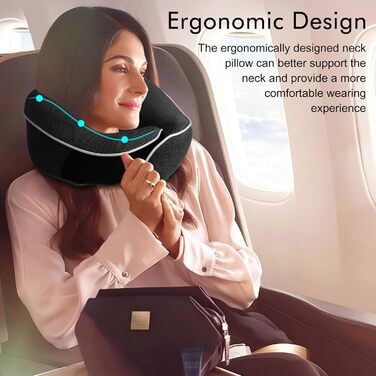 Подушка для шиї Milado для подорожей у літаку, з піною з пам'яті, комплект з масками для очей (темно-сірий)