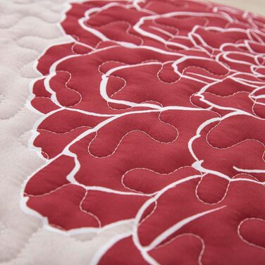 Tagesdecke WONGS BEDDING 220x240 см з квітами, бургунді. М'яка літня ковдра з мікрофібри для двоспального ліжка, комплект з 2 наволочками 48x75 см