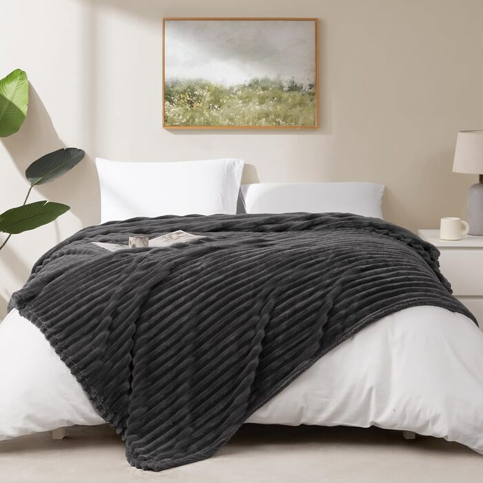 Плед WAVVE: м'який флісовий плед для дивану, софи, кімнати. 150 x 200 см, сірий