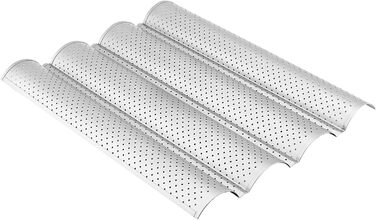 SYUTBOU 3-Piece Baguette Baking Pan, 4-Cavity, 38 x 33 x 2.4 cm Carbon Steel Baking Sheet for Baguettes, 4-Mold Baguette Pan with Non-Stick Coating, Baguette Pan Bread Mold Baguette Pan for 4 Baguettes