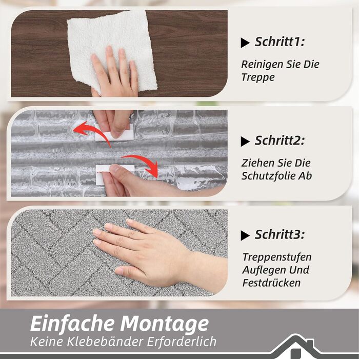 Килимки на сходи BEQHAUSE антиковзні, 22x70 см, сірі (15 шт.) - для дітей, літніх людей, домашніх тварин, машинне прання