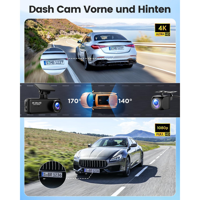Відеореєстратор SIGRILL Dashcam Auto 4K+1080P з Wi-Fi, двоканальний, з карткою 64GB, нічне бачення, паркувальний режим, G-сенсор, запис по колу, підтримка до 256GB
