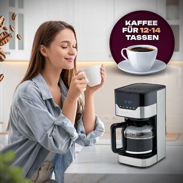 Кавоварка Profi Cook PC-KA 1169 Inox, фільтраційна, на 12-14 чашок, з сенсорним керуванням, 3 електричні режими аромату, корпус із нержавіючої сталі, фільтр, для меленої кави