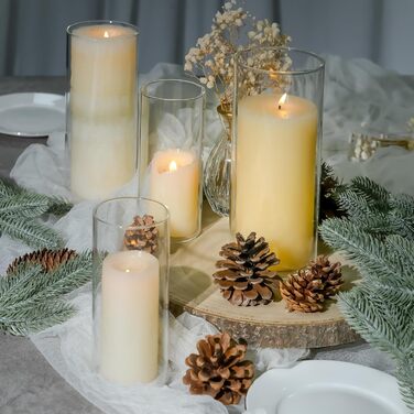 Candle Holder Glass Candle Stand Glass Cylinder: Romadedi 12-Piece Set Candle Holders for Pillar Candles, Floating Candles, Candle Glass Vase for Wedding Party Dining Table Table Decoration Living Room Decor (15/20/25cm, 2 Sets)
