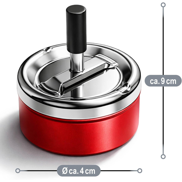 Попільничка металева com-four® 6x з нержавіючої сталі, Windaschenbecher, Ø 11 см, знімний ковпак, 2 шт., червона