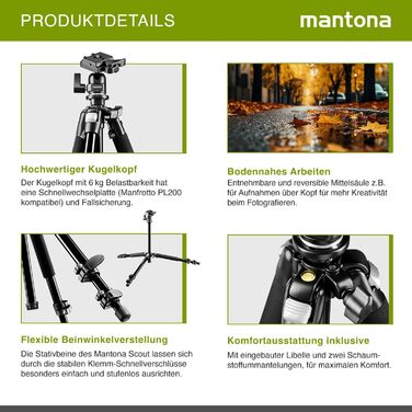 Штатив Mantona Basic Scout: алюміній, кульковий супорт, 144 см, до 5 кг