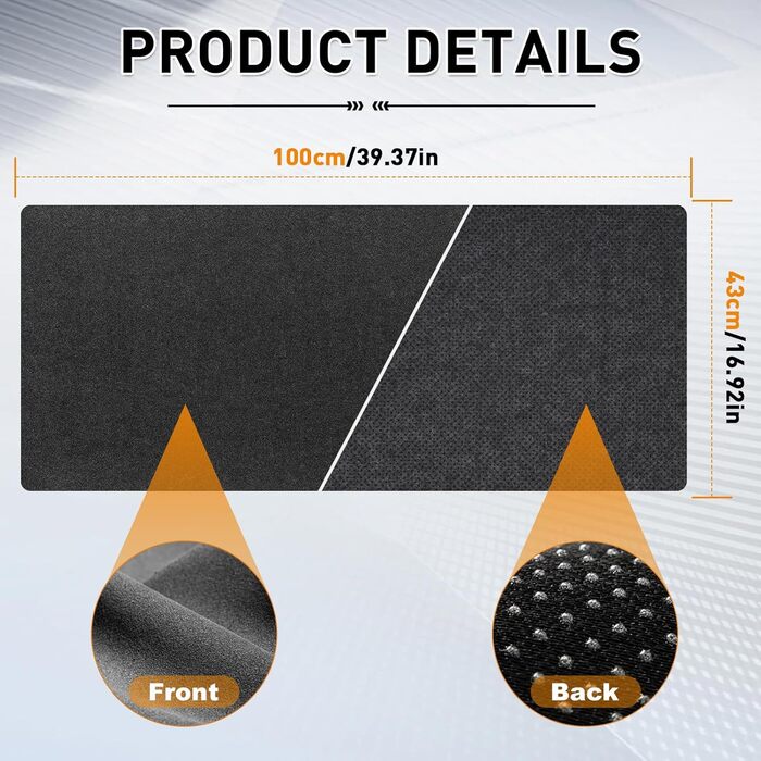 Підкладка під стіл з фетру 100 x 43 см, велика миша, антиковзаюча, для офісу та дому (темно-сірий)