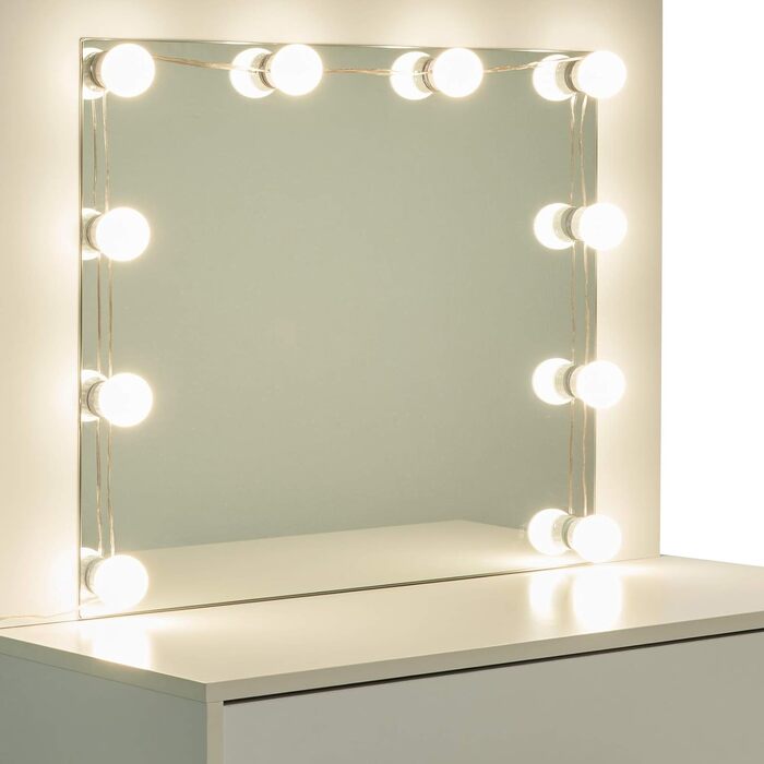 Туалетний столик EUGAD з LED підсвіткою, 80x40 см, 10 ламп, косметичний стіл з ящиками для спальні, білий, сучасний дизайн