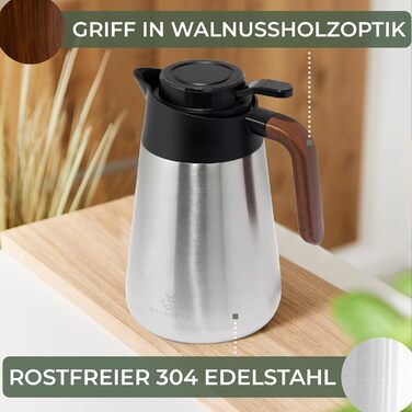 WALDWERK Thermos Flask (1.5L) - Coffee Pot made of double-walled 304 Stainless Steel - Insulated Carafe with drip-free spout - Coffee Pot Thermo