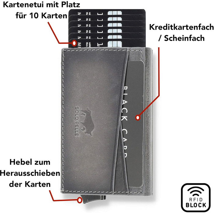 Кластинка Solo Pelle з RFID захистом до 11 карт: гаманець-портмоне з натуральної шкіри, сірий камінь
