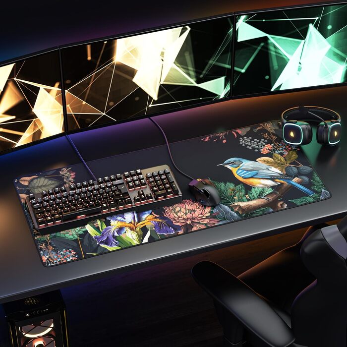 Ігровий килимок для миші CSL XXL Gaming Mousepad 900x400 мм, Alchemy (Modern Floral) — великий килимок на стіл для миші та клавіатури, сумісний з Razer, Logitech, Roccat