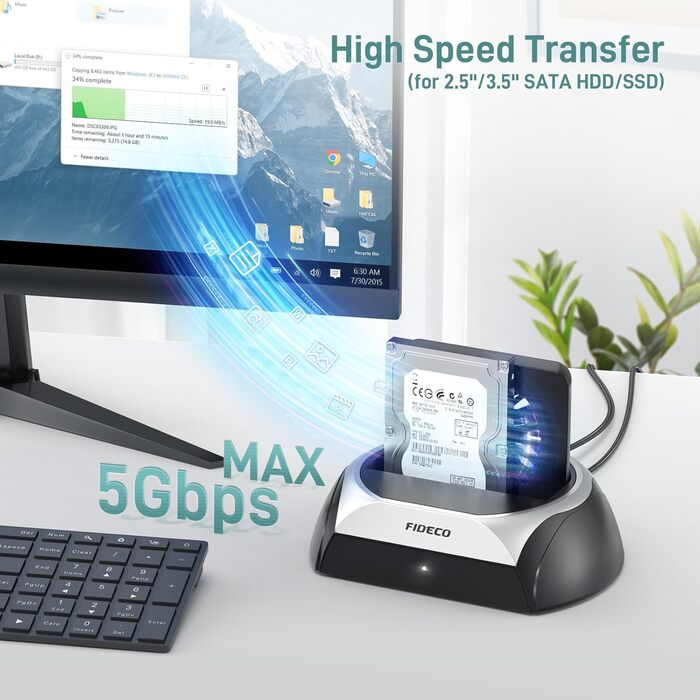 Док-станція для жорстких дисків FIDECO: M.2 SSD, SATA HDD/SSD (2.5/3.5