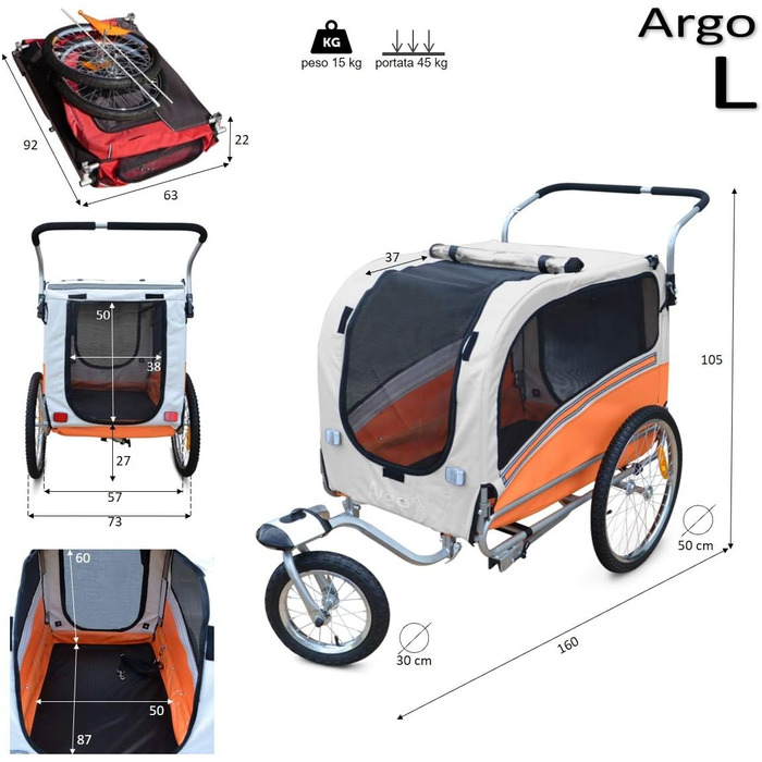 PAPILIOSHOP Причіп для собак Argo Hundeanhänger - велосипедний причіп для собак S-M-L, великий, зелений