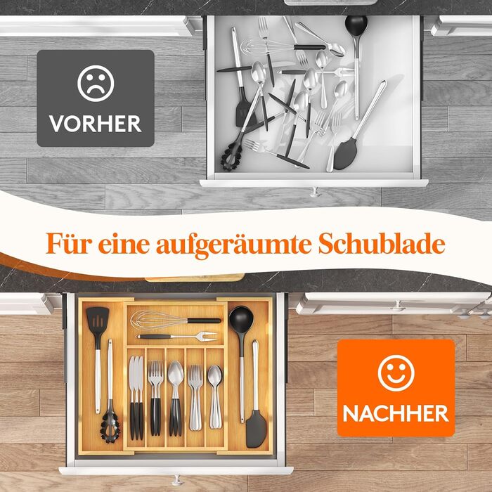 Органайзер для столових приборів Lifewit для шухляд 43 см, дерев'яний, розширюваний (31-53 см), бежевий