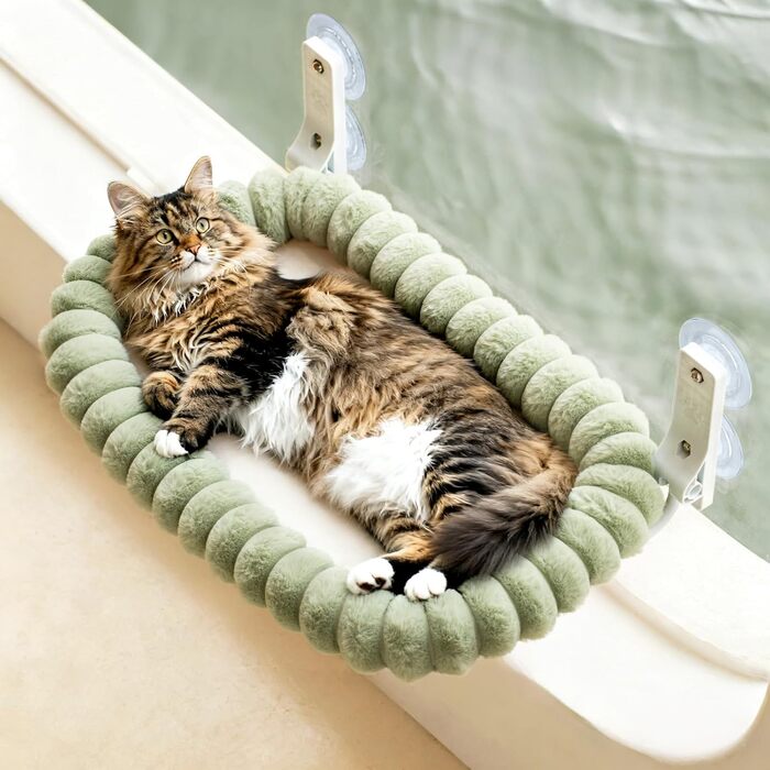 Крісло-лежанка для котів EDAGNY на підвісній конструкції, м'яка, знімний двосторонній чохол, сталевий каркас, до 18 кг (зелений)