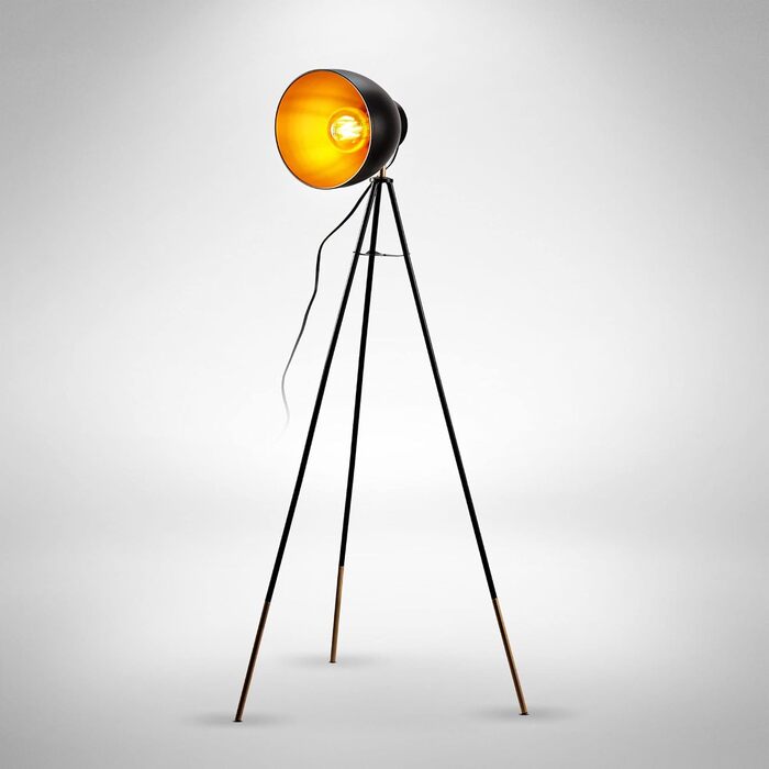 Стійка лампа B.K.Licht Vintage з підсвічуванням ножною педаллю, тканинний абажур, регульована, для читання, декор вітальні, чорно-золота, 25x145 см (1-лампова)