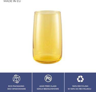 TREND FOR HOME Drinking Glasses Set 490 ml Colorful Colored Glasses Set of 6 Drinking Glasses Large Water Glasses Cocktail Glasses Soft Drink Tumblers | Penelope