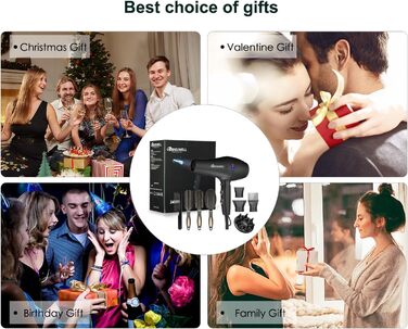 Фен Basuwell Ionen Pro 2100W: Професійний фен для салону краси з іонізацією, 3 режими нагріву, 2 швидкості, насадка-дифузор, AC-двигун, чорний