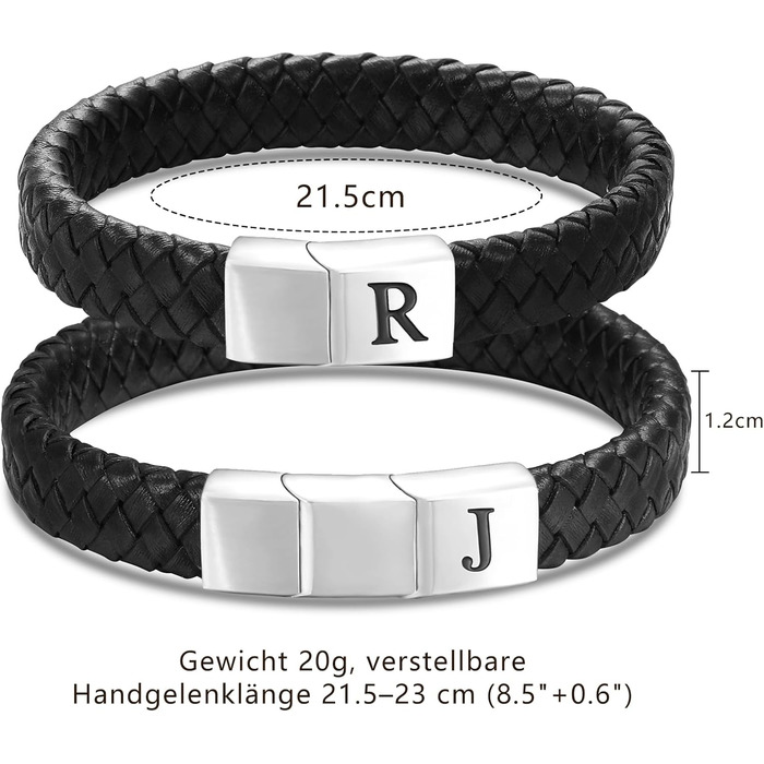 Чоловічий шкіряний браслет Lederarmband з гравіюванням літер A-Z, магнітний замок, персоналізований браслет для чоловіків, подарунок (Чорний-Y)